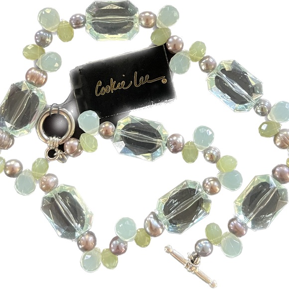🐠Green Serene Sea Glass & Freshwater Pearl Necklace by Cookie Lee - Picture 3 of 7
